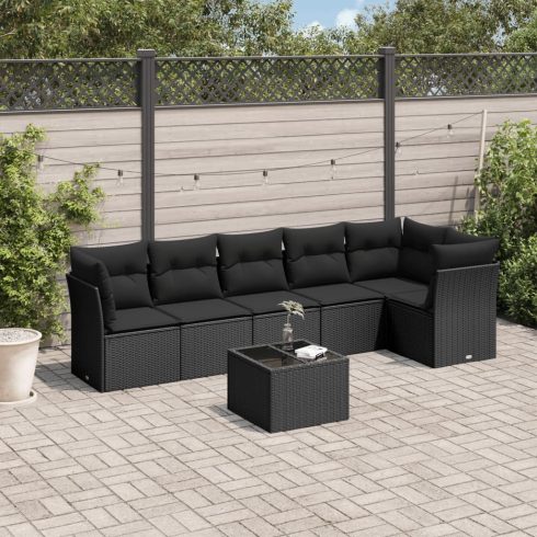 7 részes fekete polyrattan kerti ülőgarnitúra párnával