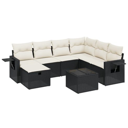 8 részes fekete polyrattan kerti ülőgarnitúra párnákkal