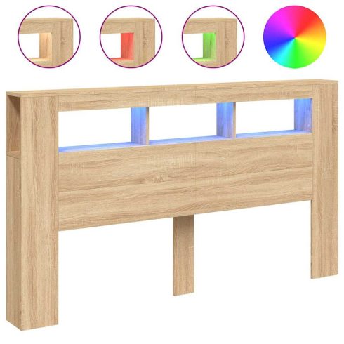 Sonoma tölgy színű szerelt fa LED-es fejtámla 180x18,5x103,5 cm
