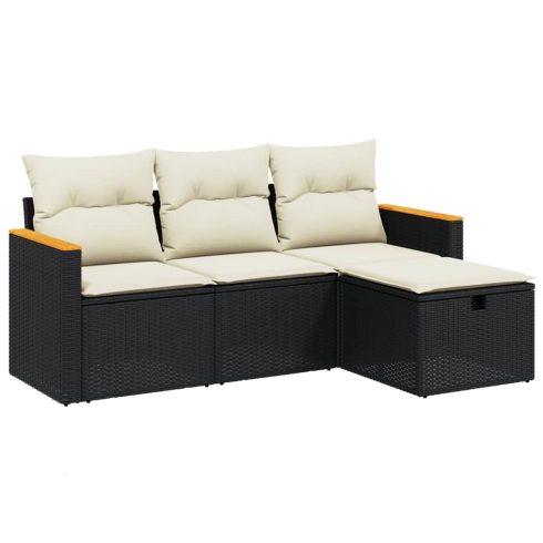 4 részes fekete polyrattan kerti ülőgarnitúra párnákkal