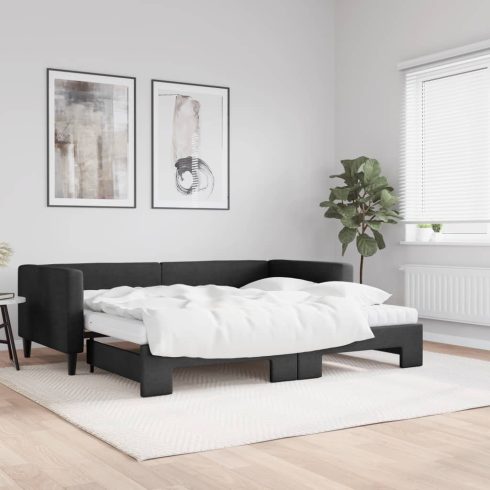 Fekete kihúzható szövet heverő matracokkal 90 x 190 cm