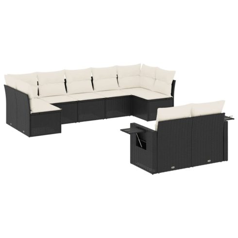 9 részes fekete polyrattan kerti ülőgarnitúra párnákkal