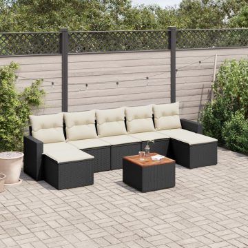   8 részes fekete polyrattan kerti ülőgarnitúra párnákkal