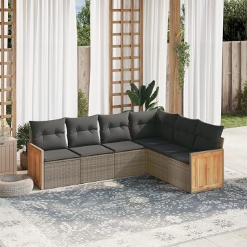   6 részes szürke polyrattan kerti ülőgarnitúra párnákkal