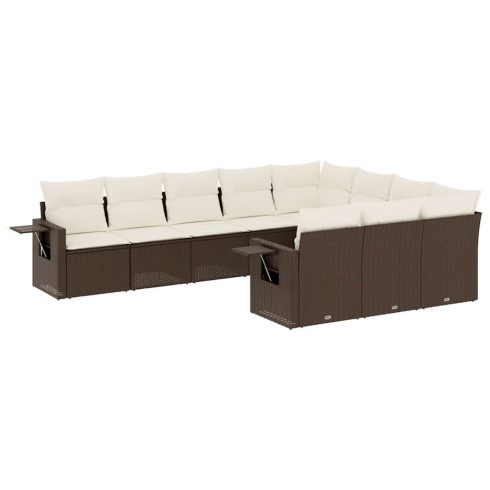 10 részes barna polyrattan kerti ülőgarnitúra párnákkal