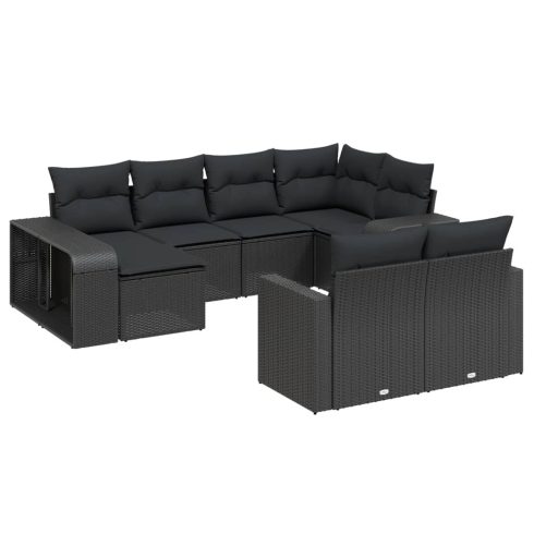 10 részes fekete polyrattan kerti ülőgarnitúra párnákkal