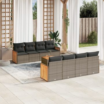   9 részes szürke polyrattan kerti ülőgarnitúra párnákkal