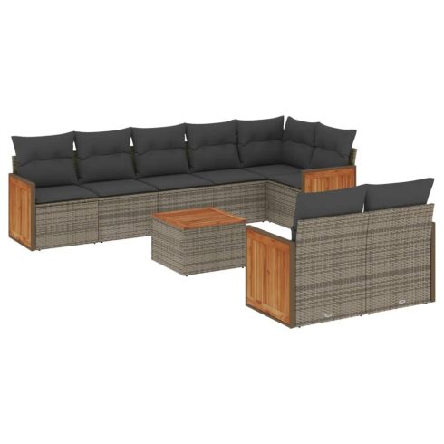 9 részes szürke polyrattan kerti ülőgarnitúra párnákkal