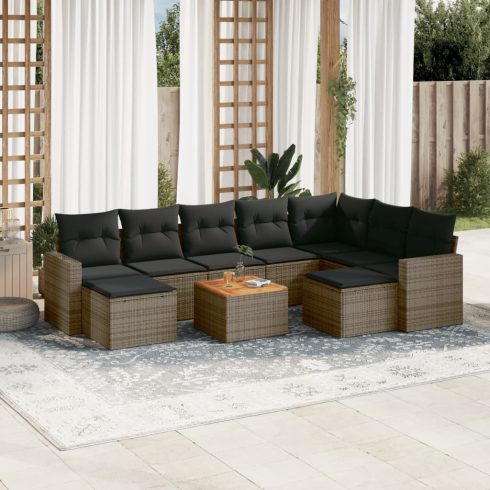 10 részes szürke polyrattan kerti ülőgarnitúra párnákkal
