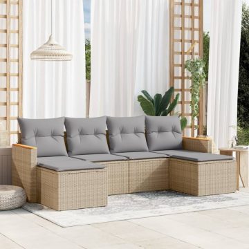   6 részes vegyes bézs polyrattan kerti ülőgarnitúra párnákkal