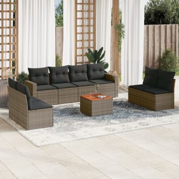   9 részes szürke polyrattan kerti ülőgarnitúra párnákkal