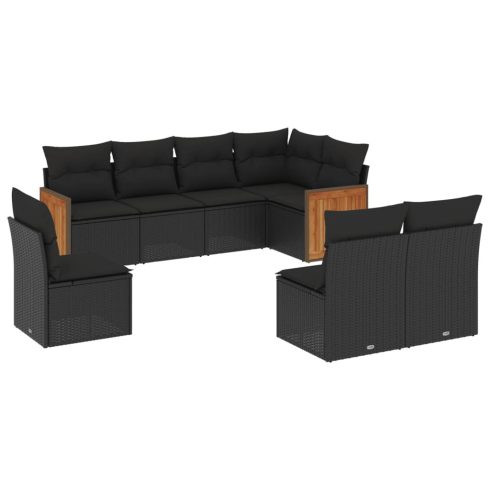 8 részes fekete polyrattan kerti ülőgarnitúra párnákkal