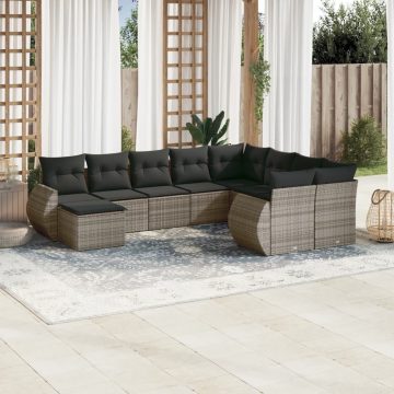   10 részes szürke polyrattan kerti ülőgarnitúra párnákkal