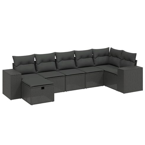 7 részes fekete polyrattan kerti ülőgarnitúra párnával