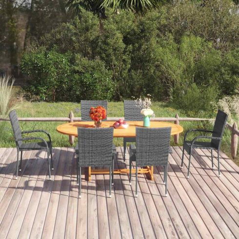 7 részes szürke polyrattan kerti étkezőgarnitúra
