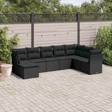   8 részes fekete polyrattan kerti ülőgarnitúra párnákkal