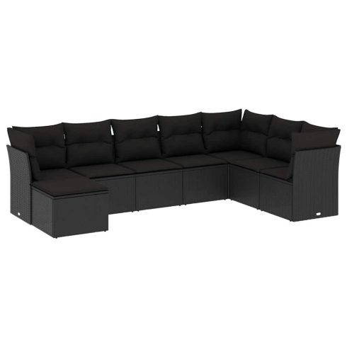8 részes fekete polyrattan kerti ülőgarnitúra párnákkal