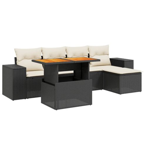 6 részes fekete polyrattan kerti ülőgarnitúra párnákkal