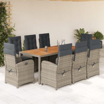   9 részes szürke polyrattan kerti étkezőgarnitúra párnával