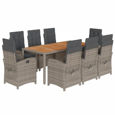 9 részes szürke polyrattan kerti étkezőgarnitúra párnával