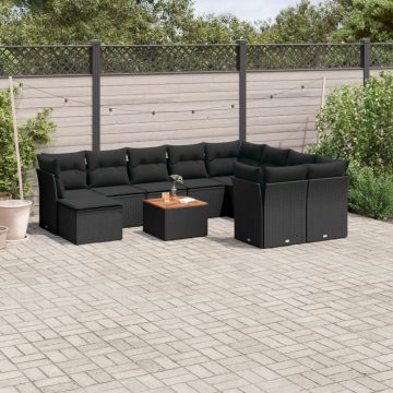   11 részes fekete polyrattan kerti ülőgarnitúra párnákkal