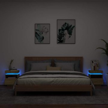   2 db sonoma tölgy éjjeliszekrény LED-fényekkel 40x39x48,5 cm
