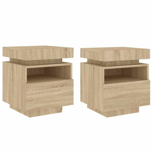 2 db sonoma tölgy éjjeliszekrény LED-fényekkel 40x39x48,5 cm