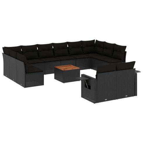 13 részes fekete polyrattan kerti ülőgarnitúra párnákkal