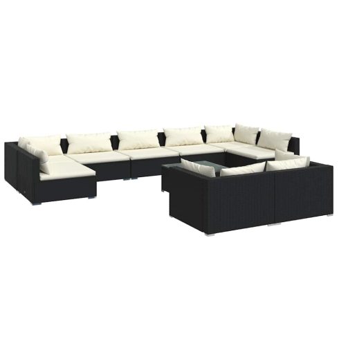 10 részes fekete polyrattan kerti ülőgarnitúra párnákkal