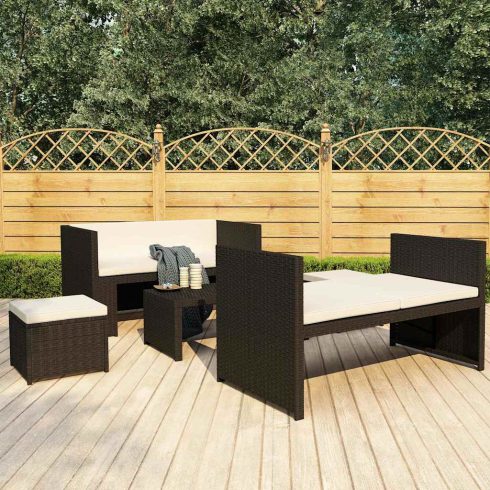 5 részes fekete polyrattan kerti ülőgarnitúra párnákkal