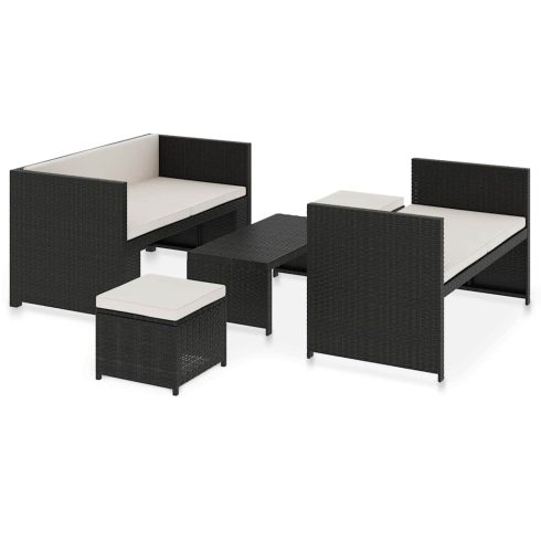 5 részes fekete polyrattan kerti ülőgarnitúra párnákkal