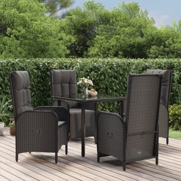   5 részes fekete polyrattan kerti étkezőgarnitúra párnákkal
