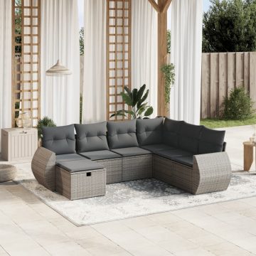   7 részes szürke polyrattan kerti ülőgarnitúra párnákkal