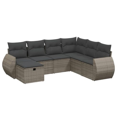 7 részes szürke polyrattan kerti ülőgarnitúra párnákkal