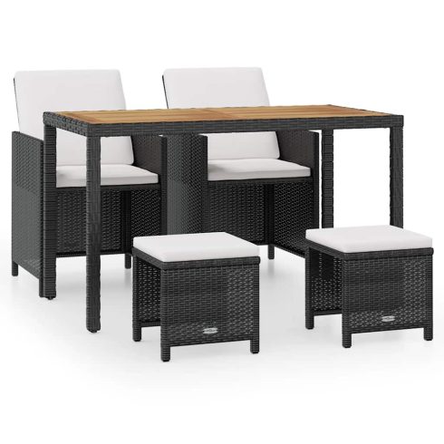 5 darabos fekete kültéri polyrattan és akácfa étkezőszett