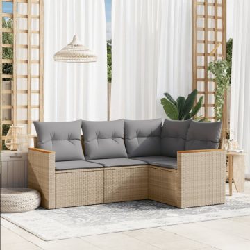   4 részes vegyes bézs polyrattan kerti ülőgarnitúra párnákkal