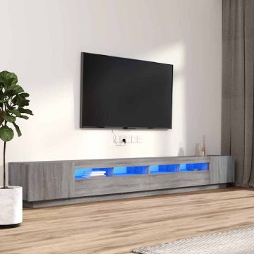  3 részes szürke sonoma színű fa TV-szekrény szett LED-lámpákkal