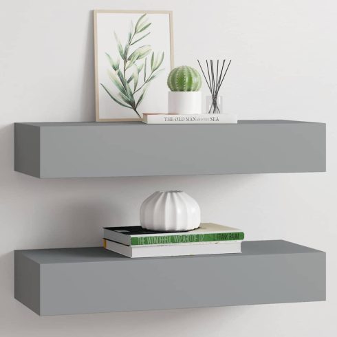 2 db szürke MDF falra szerelhető fiókos polc 60 x 23,5 x 10 cm