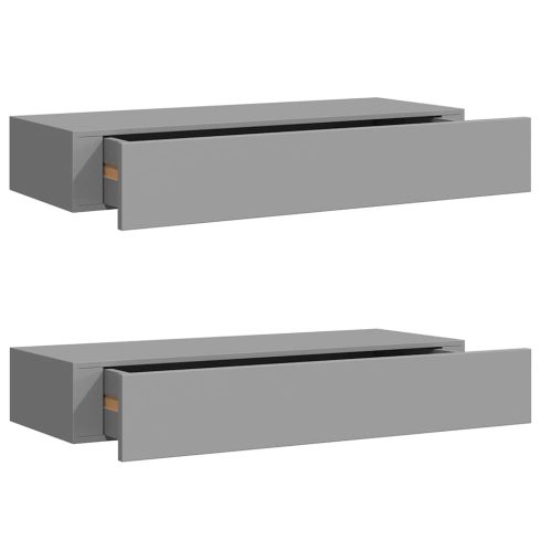2 db szürke MDF falra szerelhető fiókos polc 60 x 23,5 x 10 cm