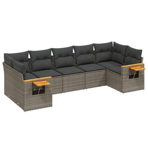 7 részes szürke polyrattan kerti ülőgarnitúra párnákkal