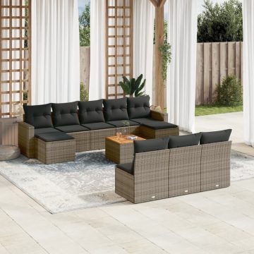   11 részes szürke polyrattan kerti ülőgarnitúra párnákkal