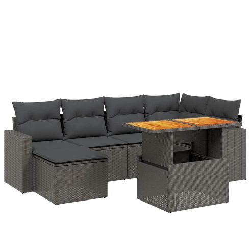 7 részes fekete polyrattan kerti ülőgarnitúra párnával