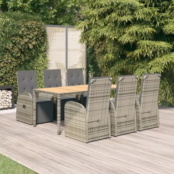   7 részes szürke polyrattan kerti étkezőgarnitúra párnával