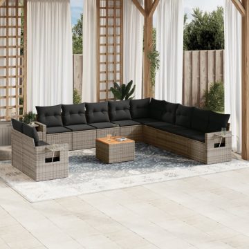  12 részes szürke polyrattan kerti ülőgarnitúra párnákkal