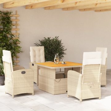   5 részes bézs polyrattan kerti étkezőgarnitúra párnákkal