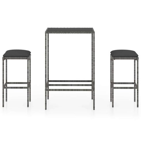 3 részes szürke polyrattan kerti bárszett párnákkal