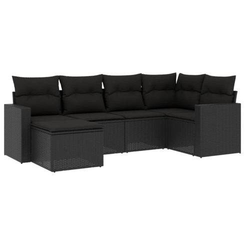 6 részes fekete polyrattan kerti ülőgarnitúra párnákkal