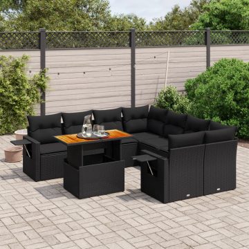   9 részes fekete polyrattan kerti ülőgarnitúra párnákkal