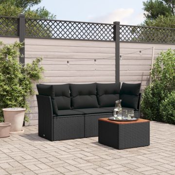   4 részes fekete polyrattan kerti ülőgarnitúra párnákkal