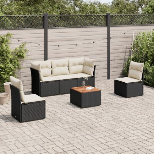 6 részes fekete polyrattan kerti ülőgarnitúra párnákkal